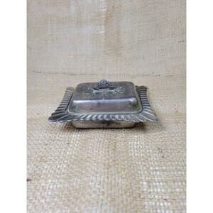 Vintage Trinket Box, Silver Plate & Cobalt Glass, Jewelry Holder, Occupied Japan